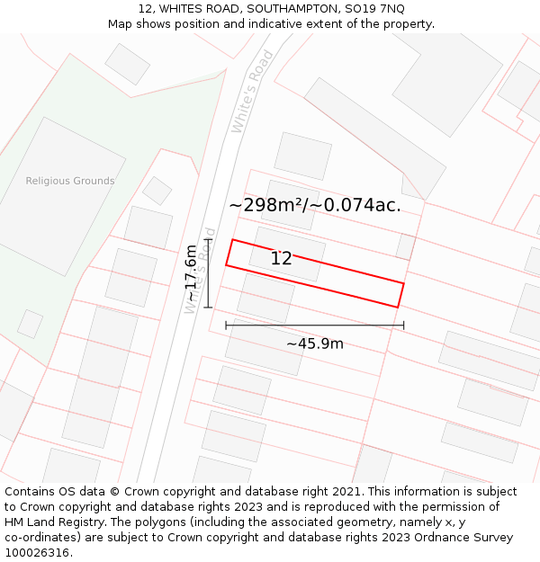 12, WHITES ROAD, SOUTHAMPTON, SO19 7NQ: Plot and title map