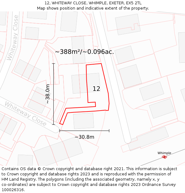 12, WHITEWAY CLOSE, WHIMPLE, EXETER, EX5 2TL: Plot and title map