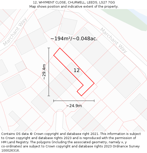 12, WHYMENT CLOSE, CHURWELL, LEEDS, LS27 7GG: Plot and title map