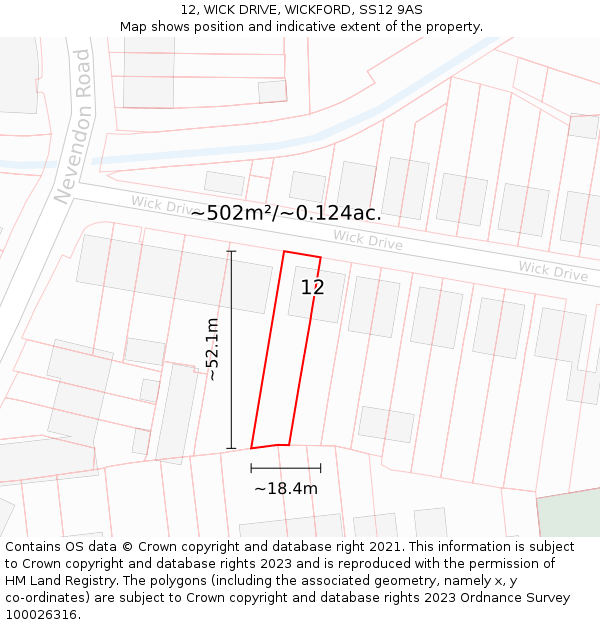 12, WICK DRIVE, WICKFORD, SS12 9AS: Plot and title map