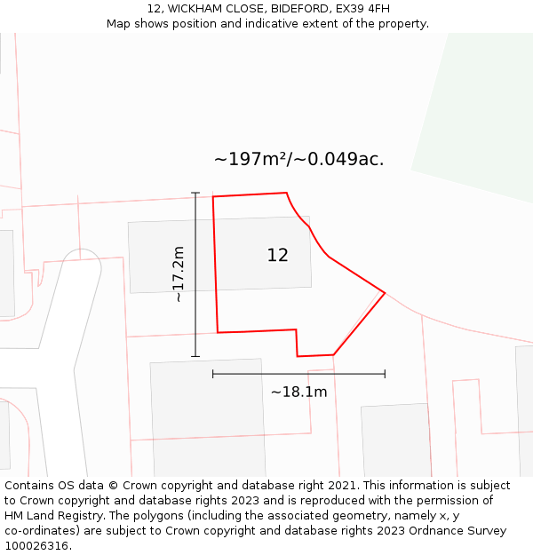 12, WICKHAM CLOSE, BIDEFORD, EX39 4FH: Plot and title map