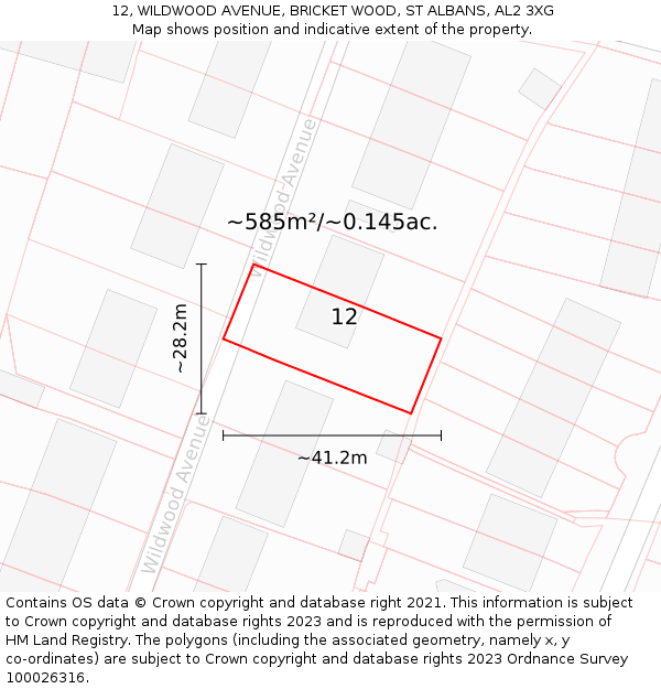 12, WILDWOOD AVENUE, BRICKET WOOD, ST ALBANS, AL2 3XG: Plot and title map