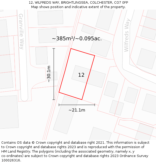 12, WILFREDS WAY, BRIGHTLINGSEA, COLCHESTER, CO7 0FP: Plot and title map