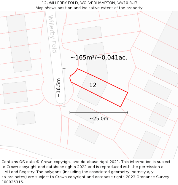 12, WILLERBY FOLD, WOLVERHAMPTON, WV10 8UB: Plot and title map