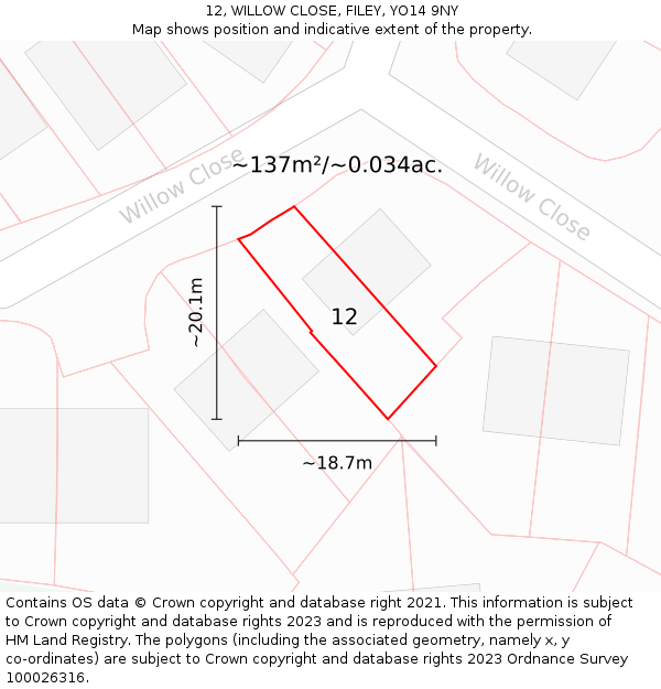 12, WILLOW CLOSE, FILEY, YO14 9NY: Plot and title map