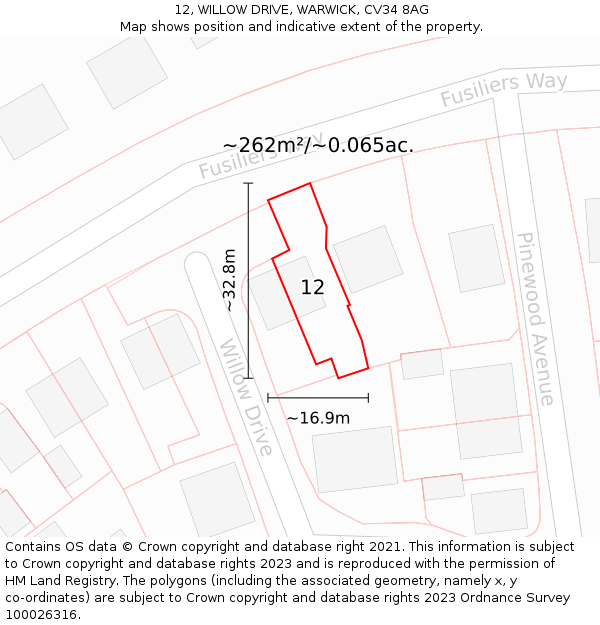 12, WILLOW DRIVE, WARWICK, CV34 8AG: Plot and title map