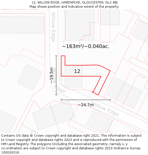 12, WILLOW EDGE, HARDWICKE, GLOUCESTER, GL2 4BJ: Plot and title map