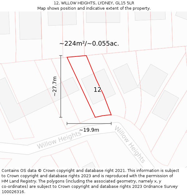 12, WILLOW HEIGHTS, LYDNEY, GL15 5LR: Plot and title map