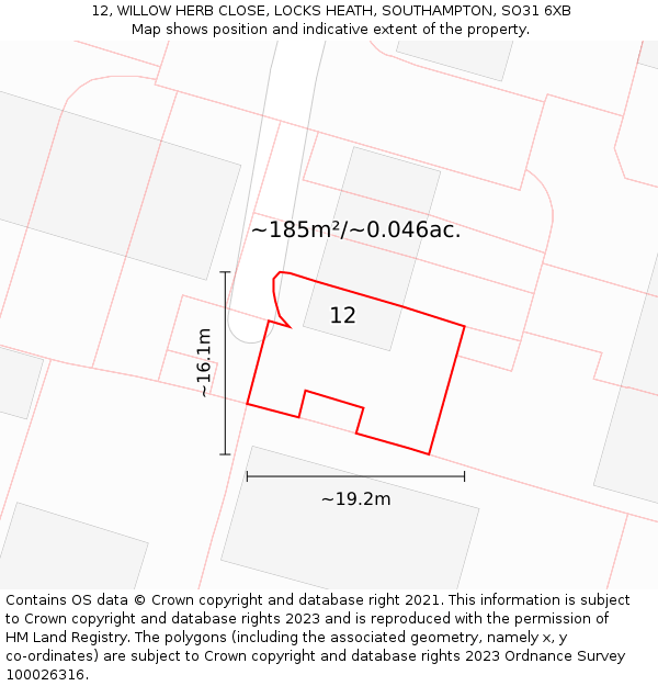 12, WILLOW HERB CLOSE, LOCKS HEATH, SOUTHAMPTON, SO31 6XB: Plot and title map