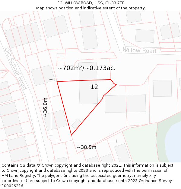 12, WILLOW ROAD, LISS, GU33 7EE: Plot and title map