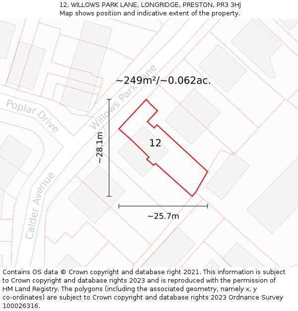 12, WILLOWS PARK LANE, LONGRIDGE, PRESTON, PR3 3HJ: Plot and title map