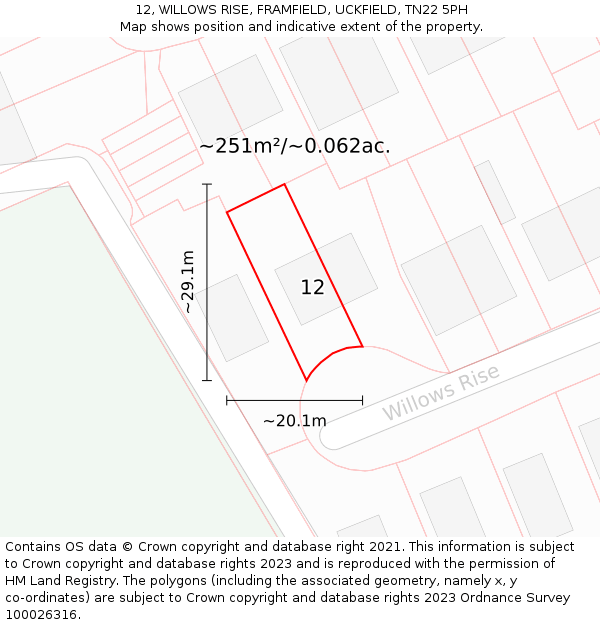 12, WILLOWS RISE, FRAMFIELD, UCKFIELD, TN22 5PH: Plot and title map