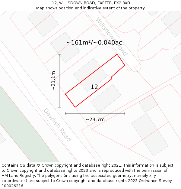 12, WILLSDOWN ROAD, EXETER, EX2 8XB: Plot and title map