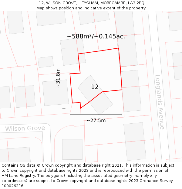 12, WILSON GROVE, HEYSHAM, MORECAMBE, LA3 2PQ: Plot and title map