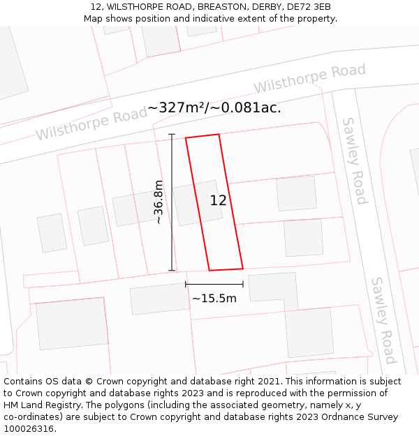 12, WILSTHORPE ROAD, BREASTON, DERBY, DE72 3EB: Plot and title map