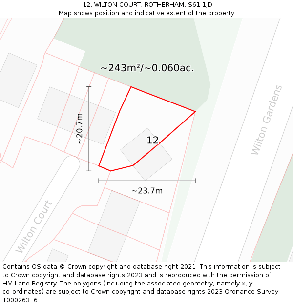 12, WILTON COURT, ROTHERHAM, S61 1JD: Plot and title map