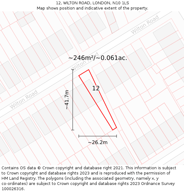 12, WILTON ROAD, LONDON, N10 1LS: Plot and title map