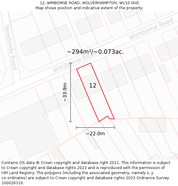 12, WIMBORNE ROAD, WOLVERHAMPTON, WV10 0NS: Plot and title map