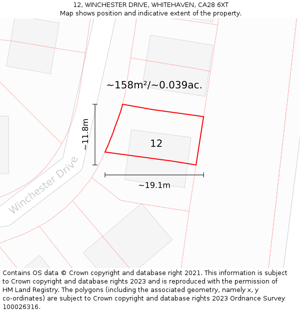12, WINCHESTER DRIVE, WHITEHAVEN, CA28 6XT: Plot and title map