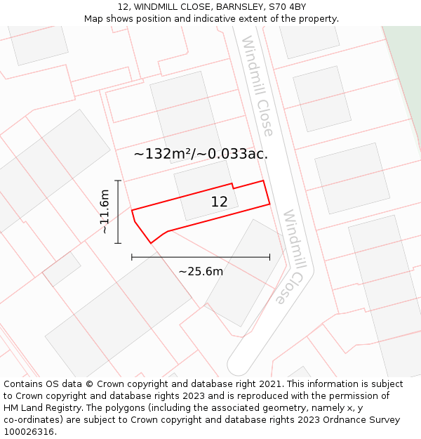 12, WINDMILL CLOSE, BARNSLEY, S70 4BY: Plot and title map