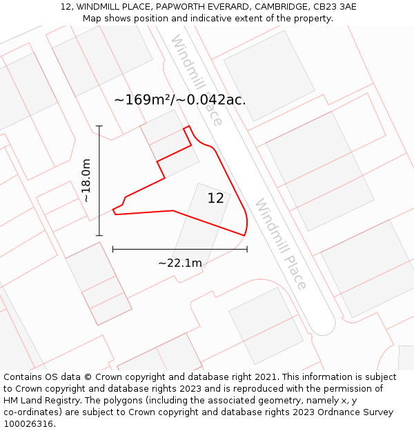 12, WINDMILL PLACE, PAPWORTH EVERARD, CAMBRIDGE, CB23 3AE: Plot and title map