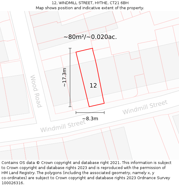 12, WINDMILL STREET, HYTHE, CT21 6BH: Plot and title map