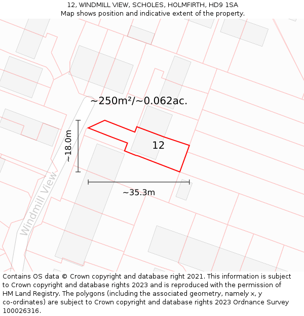 12, WINDMILL VIEW, SCHOLES, HOLMFIRTH, HD9 1SA: Plot and title map