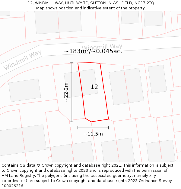 12, WINDMILL WAY, HUTHWAITE, SUTTON-IN-ASHFIELD, NG17 2TQ: Plot and title map