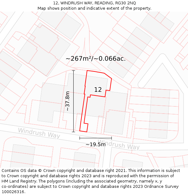 12, WINDRUSH WAY, READING, RG30 2NQ: Plot and title map