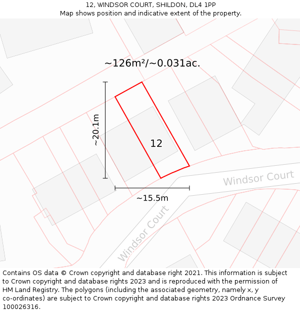 12, WINDSOR COURT, SHILDON, DL4 1PP: Plot and title map