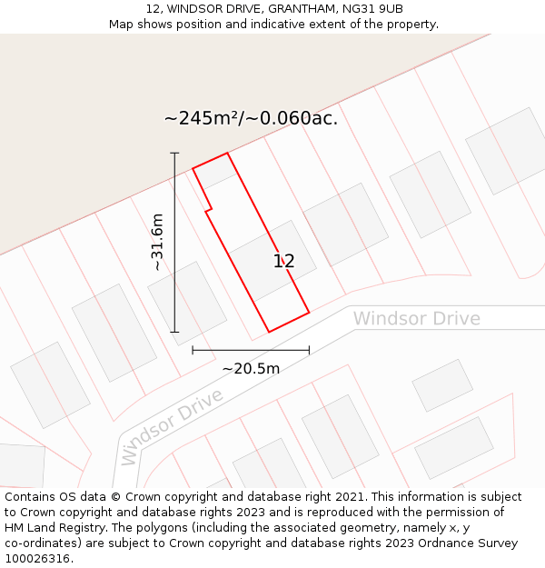 12, WINDSOR DRIVE, GRANTHAM, NG31 9UB: Plot and title map
