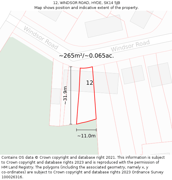 12, WINDSOR ROAD, HYDE, SK14 5JB: Plot and title map