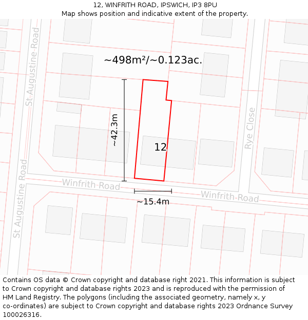 12, WINFRITH ROAD, IPSWICH, IP3 8PU: Plot and title map