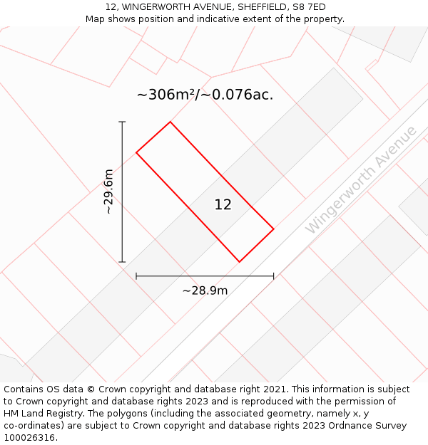 12, WINGERWORTH AVENUE, SHEFFIELD, S8 7ED: Plot and title map