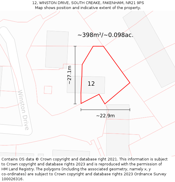 12, WINSTON DRIVE, SOUTH CREAKE, FAKENHAM, NR21 9PS: Plot and title map