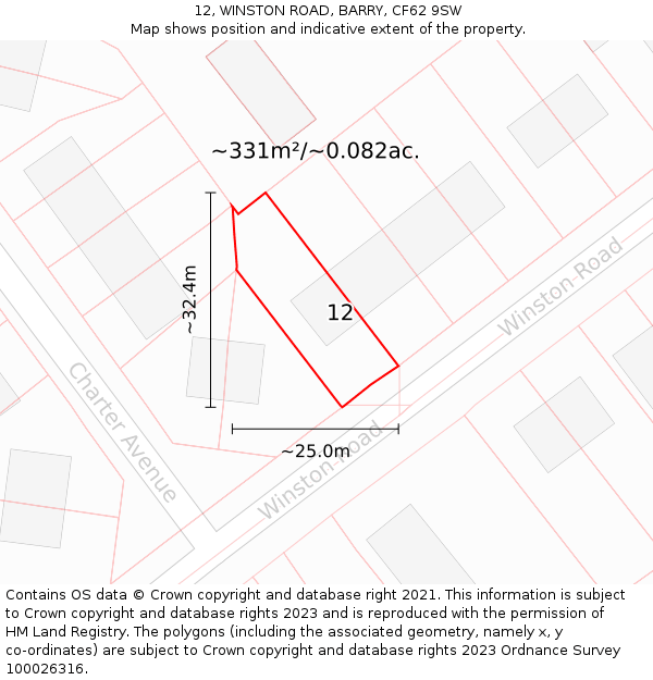 12, WINSTON ROAD, BARRY, CF62 9SW: Plot and title map