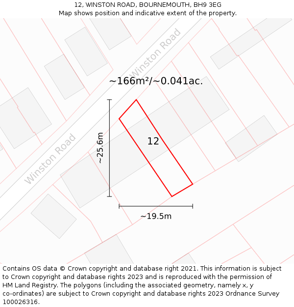 12, WINSTON ROAD, BOURNEMOUTH, BH9 3EG: Plot and title map