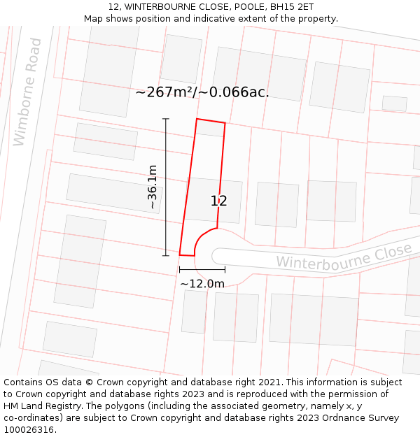 12, WINTERBOURNE CLOSE, POOLE, BH15 2ET: Plot and title map