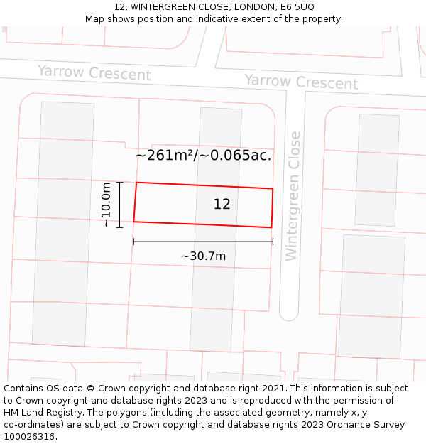 12, WINTERGREEN CLOSE, LONDON, E6 5UQ: Plot and title map