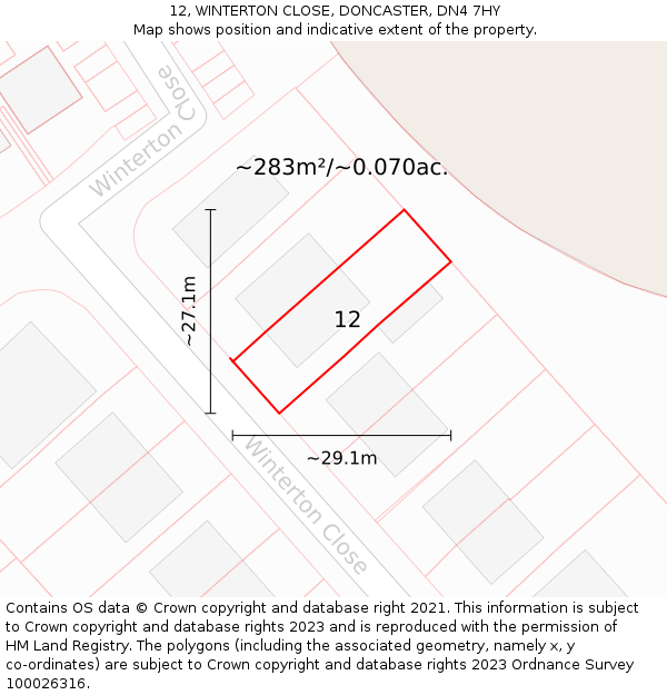 12, WINTERTON CLOSE, DONCASTER, DN4 7HY: Plot and title map