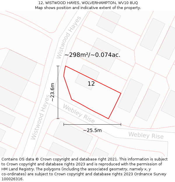 12, WISTWOOD HAYES, WOLVERHAMPTON, WV10 8UQ: Plot and title map
