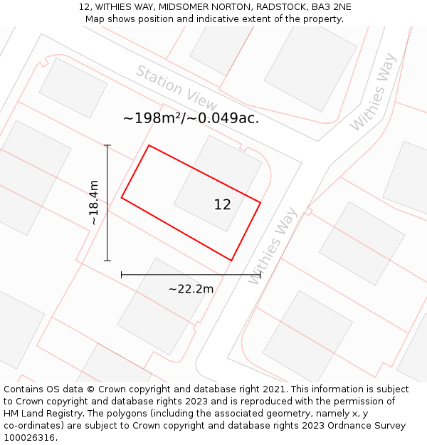 12, WITHIES WAY, MIDSOMER NORTON, RADSTOCK, BA3 2NE: Plot and title map