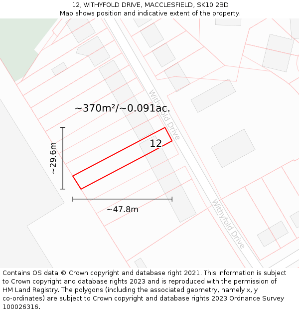 12, WITHYFOLD DRIVE, MACCLESFIELD, SK10 2BD: Plot and title map