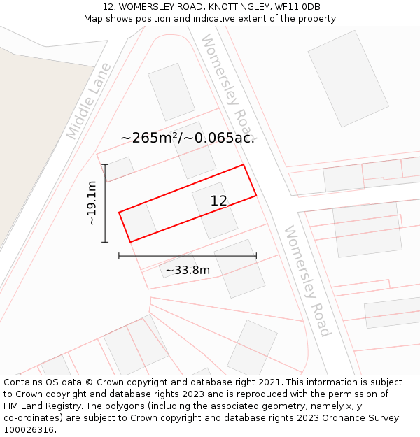 12, WOMERSLEY ROAD, KNOTTINGLEY, WF11 0DB: Plot and title map