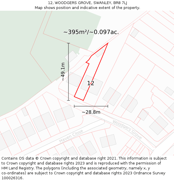 12, WOODGERS GROVE, SWANLEY, BR8 7LJ: Plot and title map