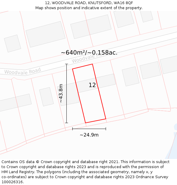 12, WOODVALE ROAD, KNUTSFORD, WA16 8QF: Plot and title map