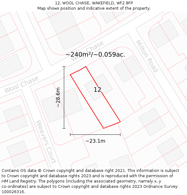 12, WOOL CHASE, WAKEFIELD, WF2 8FP: Plot and title map