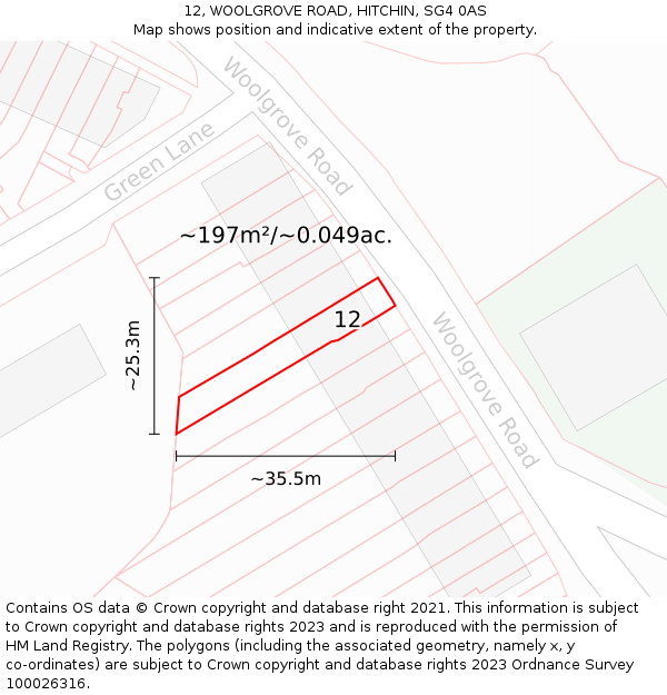12, WOOLGROVE ROAD, HITCHIN, SG4 0AS: Plot and title map