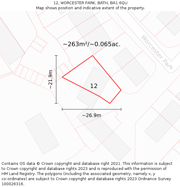 12, WORCESTER PARK, BATH, BA1 6QU: Plot and title map
