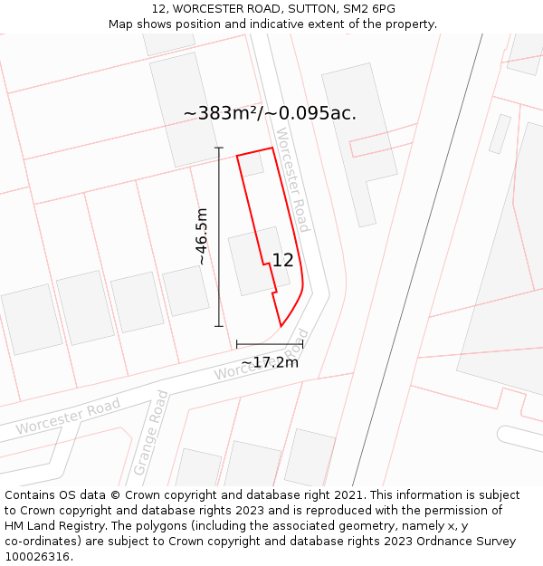 12, WORCESTER ROAD, SUTTON, SM2 6PG: Plot and title map